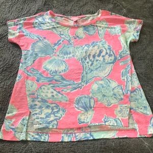 Lilly Pulitzer Coral and Aqua Seashell Tee